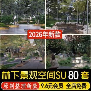 草图大师住宅小区林下景观树林空间公园广场休闲活动休憩SU模型