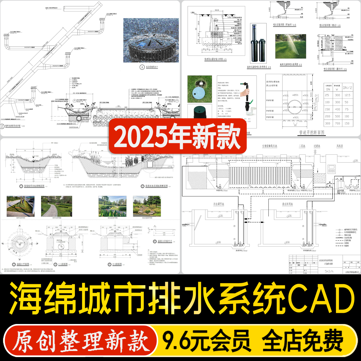 海绵城市雨水花园地面排水系统生态植草沟节点大样详图CAD施工图