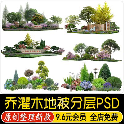 园林景观乔木灌木地被植物组团ps效果图后期设计psd分层免抠素材