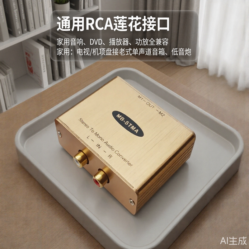 便携式莲花接口音频转换器单声道低音炮功放影家用音响通用混音器
