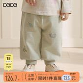 新品 papa爬爬春季 宝宝裤 子男女宝绣花卫裤 文艺休闲百搭