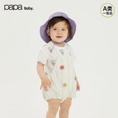 papa爬爬夏季 男女通用宝宝纯棉竖条纹包屁衣连体衣休闲舒适可爱