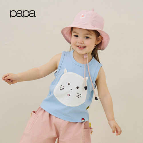 【魔法猫联名】papa爬爬夏季新品宝宝背心男女宝胜利棉吸湿速干