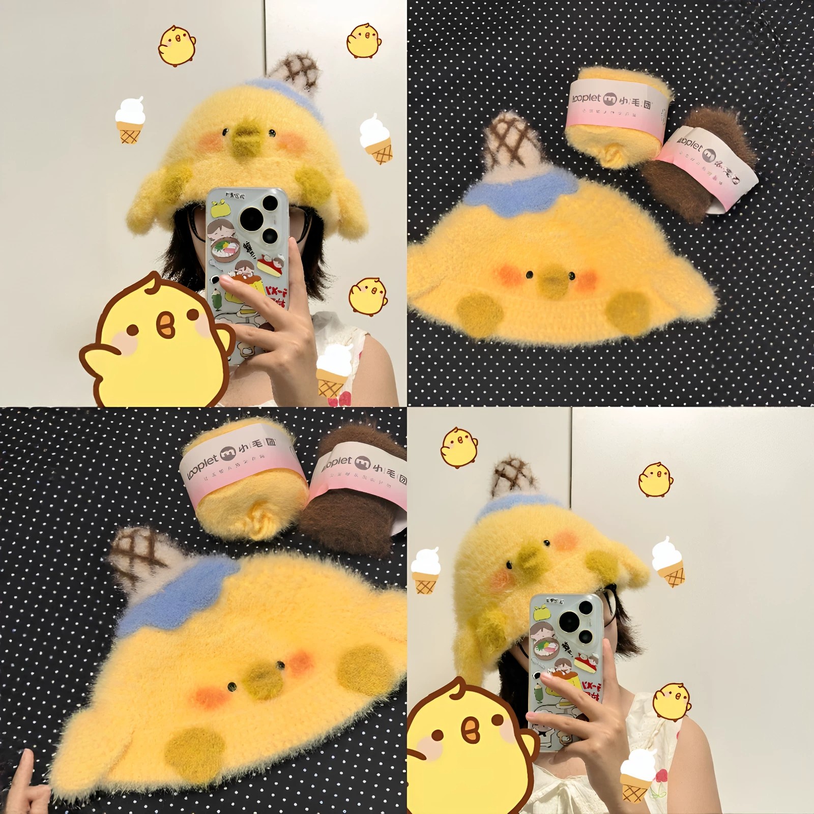 冰淇淋小鸡保暖帽钩织DIY材料包