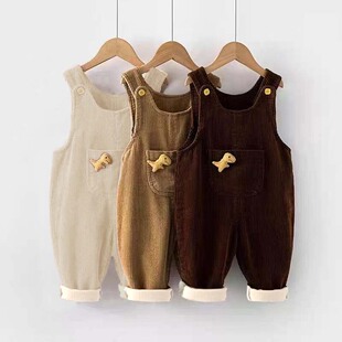 加绒加厚秋冬季 子冬装 男小童时尚 婴儿裤 恐龙连体长棉裤 宝宝背带裤