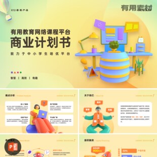 【PPT-253】19页教育行业融资计划创业推广大学生创业比赛PPT模板