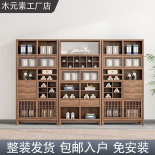 新中式博古架老榆木胡桃色复古实木宋氏多宝阁茶室摆件展示收纳架