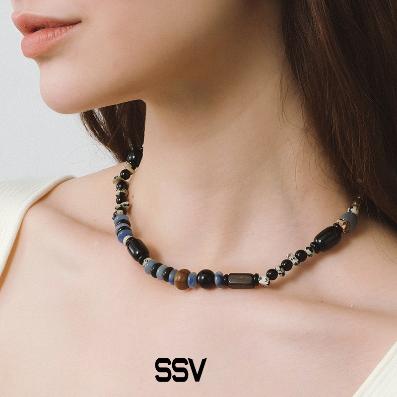 SSV玛瑙木珠混石串珠项链原创设计时尚个性锁骨链轻奢高级感配饰