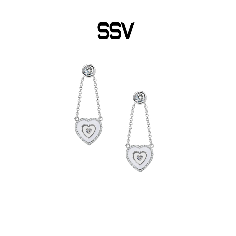 S.S.V.复古系列白色桃心珐琅耳钉