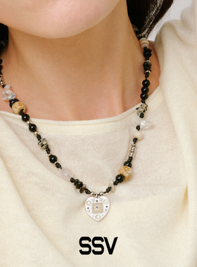 SSV敦煌系列银色爱心吊坠混石蜡绳项链 秋冬轻奢小众高级感毛衣链
