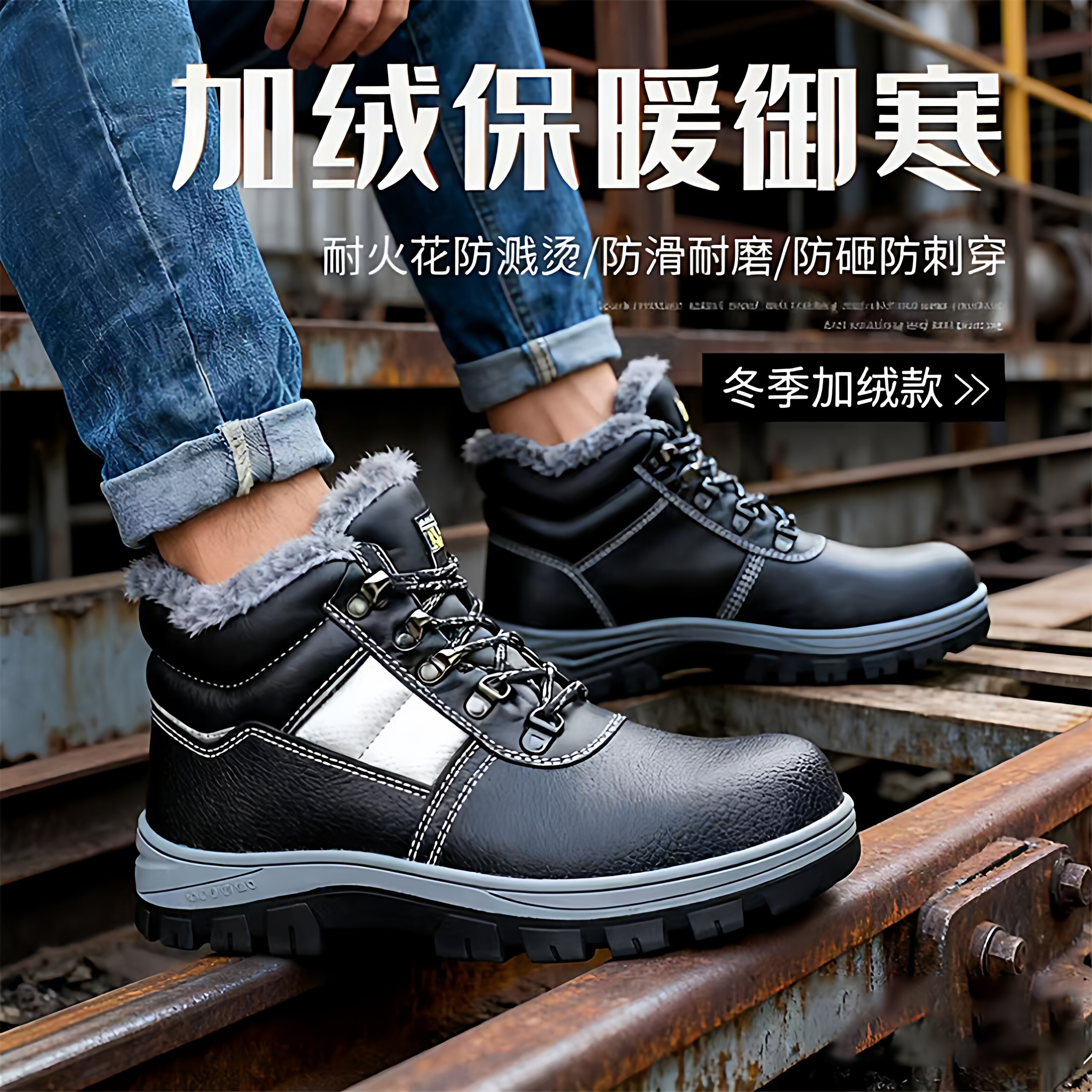 防砸防刺加绒加厚劳保棉鞋牛皮防烫绝缘电焊耐磨防滑户外冬款男女