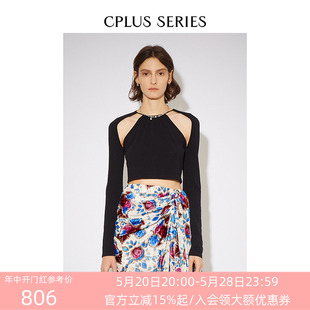 春夏新品 SERIES T恤 CPLUS 女士黑色绑带镂空长袖