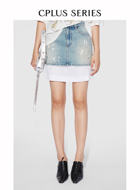 【现货】CPLUS SERIES 休闲水洗做旧泼墨牛仔短裙