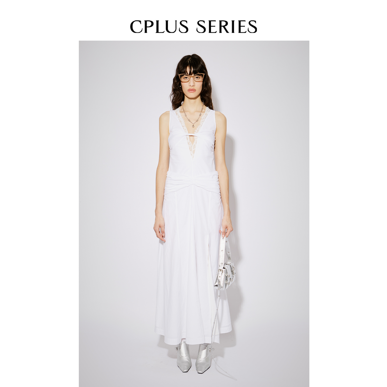 金晨吕颖博主同款【CPLUS SERIES】女士纽结蕾丝连衣裙