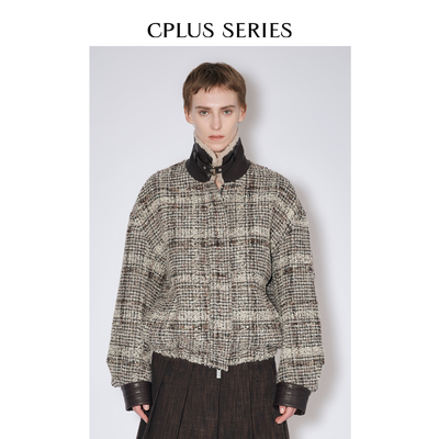 秋冬新品【CPLUS SERIES】拼接粗花呢收腰外套