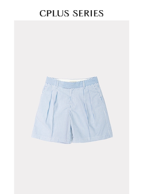 【CPLUS SERIES】蓝色条纹收褶短裤