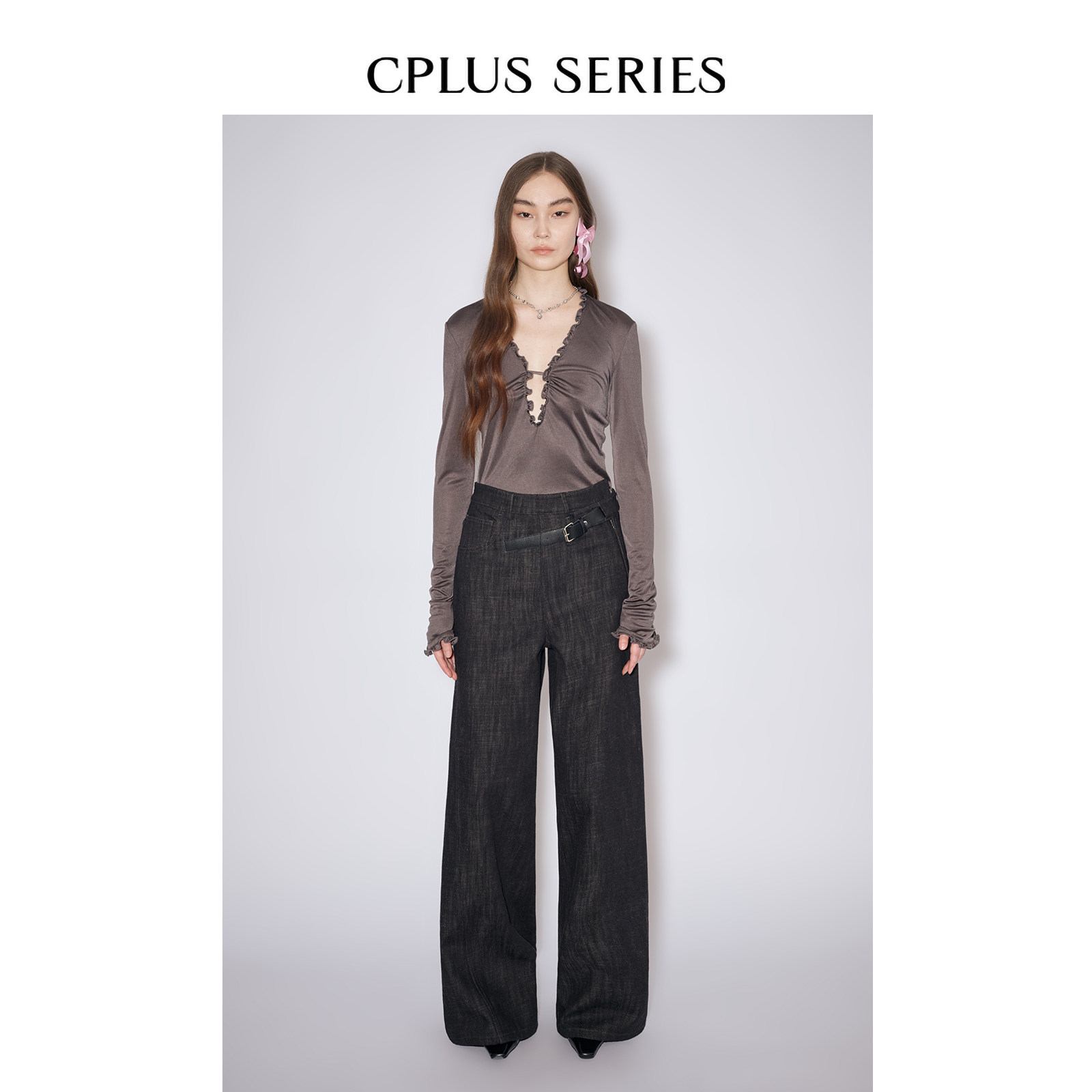 秋冬新品【CPLUS SERIES】花边V领上衣