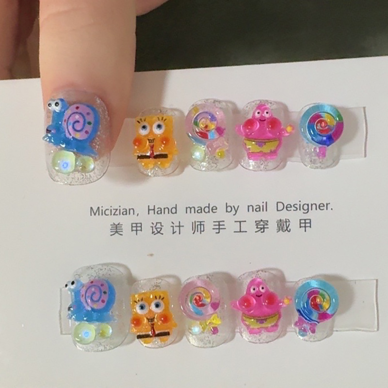 冰块海绵兄弟卡通美甲假指甲