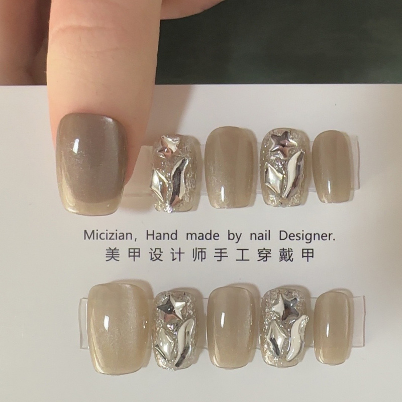 碎银白钻猫眼纯手工美甲贴片假指