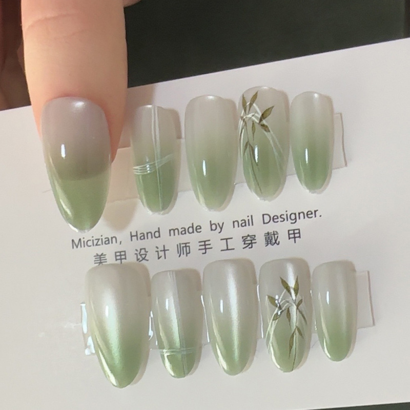 【青竹绿荫】猫眼纯手工穿戴甲指