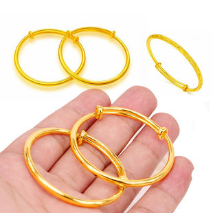 新款 宝宝手镯仿黄金男孩光面手环推拉儿童手镯周岁女孩龙凤镯子