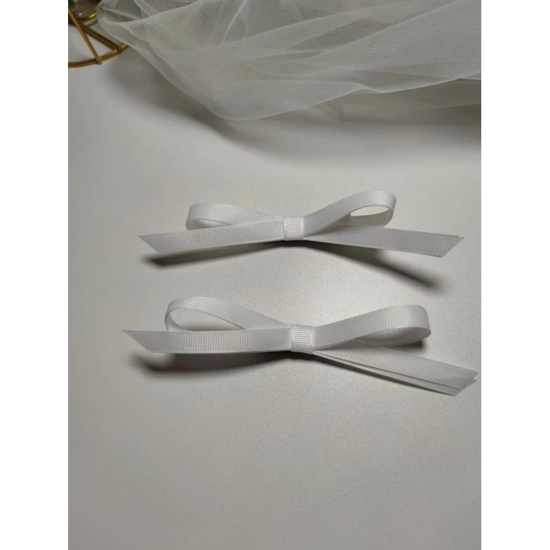 jennie金智妮款白色丝带蝴蝶结对夹发饰可爱双马尾头饰侧边夹发卡