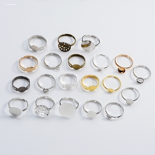 DIY仿珍珠戒托配饰 女戒 银色戒指空托 活口可调节指环底座底托