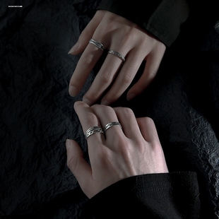 可重叠戒指男高级感开口可调节冷淡风小众男生食指个性男士单身戒