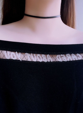 女潮皮绳颈饰黑色锁骨