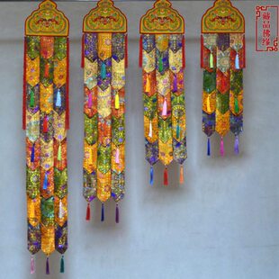 包邮民族藏式五色布艺寺院经堂墙面装饰宽24厘米佛宝幡挂帆竖幡