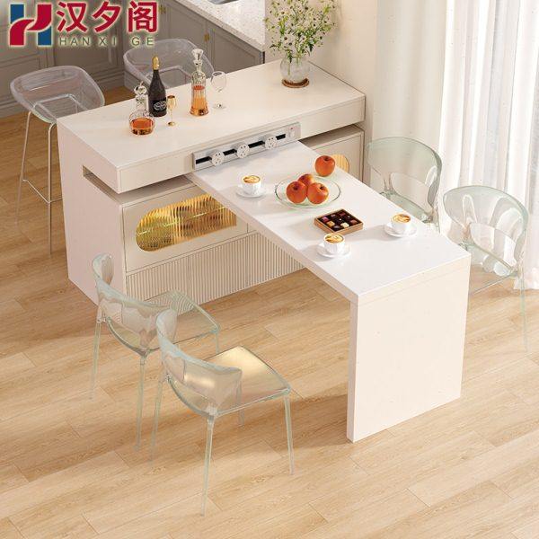 法式奶油风岩板岛台餐桌一体可伸缩厨房旋转中岛台吧台茶水桌8E41,住宅家具,岩板餐桌,淘宝优惠券,粉丝福利购,淘宝优惠卷