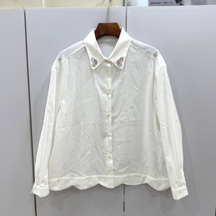 MILAN130欧洲站2026春重工串珠蝴蝶刺绣翻领单排扣减龄棉质衬衫女