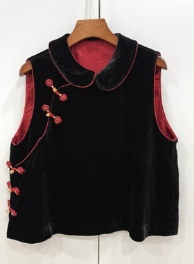 26692欧洲站2026早春新款斜门禁盘扣娃娃领复古减龄国风马甲外套