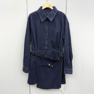 女 翻领腰带收腰设计感中长棉质衬衫 L1568051欧洲站2026春新款 时尚