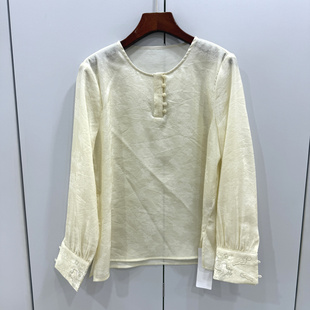 艾妮莉261592欧洲站2026早春新款新中式通勤风圆领套头长袖衬衫女