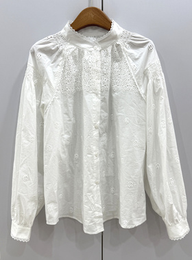 26755欧洲站2026春新款时尚蕾丝边立领镂空洞轻奢棉质衬衫上衣女