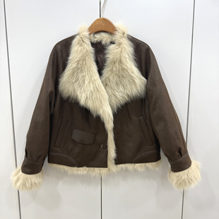 皮毛一体皮草外套 百搭狐狸毛领白鹅绒短款 837欧洲站2025冬款 时尚