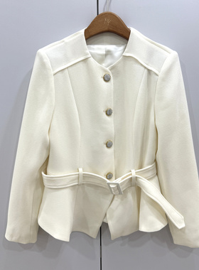 MX26315欧洲站2026春气质圆领单排扣腰带收腰显瘦百搭减龄短外套