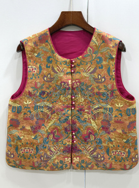 L68888欧洲站2026春款时尚圆领重工钉珠刺绣花单排扣人丝国风马甲