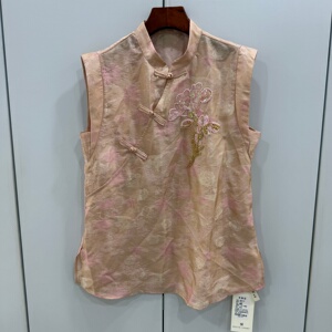 沐子凤26561 斜门禁扣立领亮片串珠刺绣花凤凰提花飞飞袖醋酸衬衫