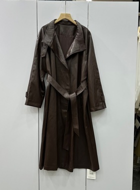 艾熹尔AXR25-7109欧洲站秋时尚翻领单排扣宽松显瘦长款PU皮衣风衣