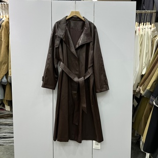 PU皮衣风衣 翻领单排扣宽松显瘦长款 艾熹尔AXR25 7109欧洲站秋时尚