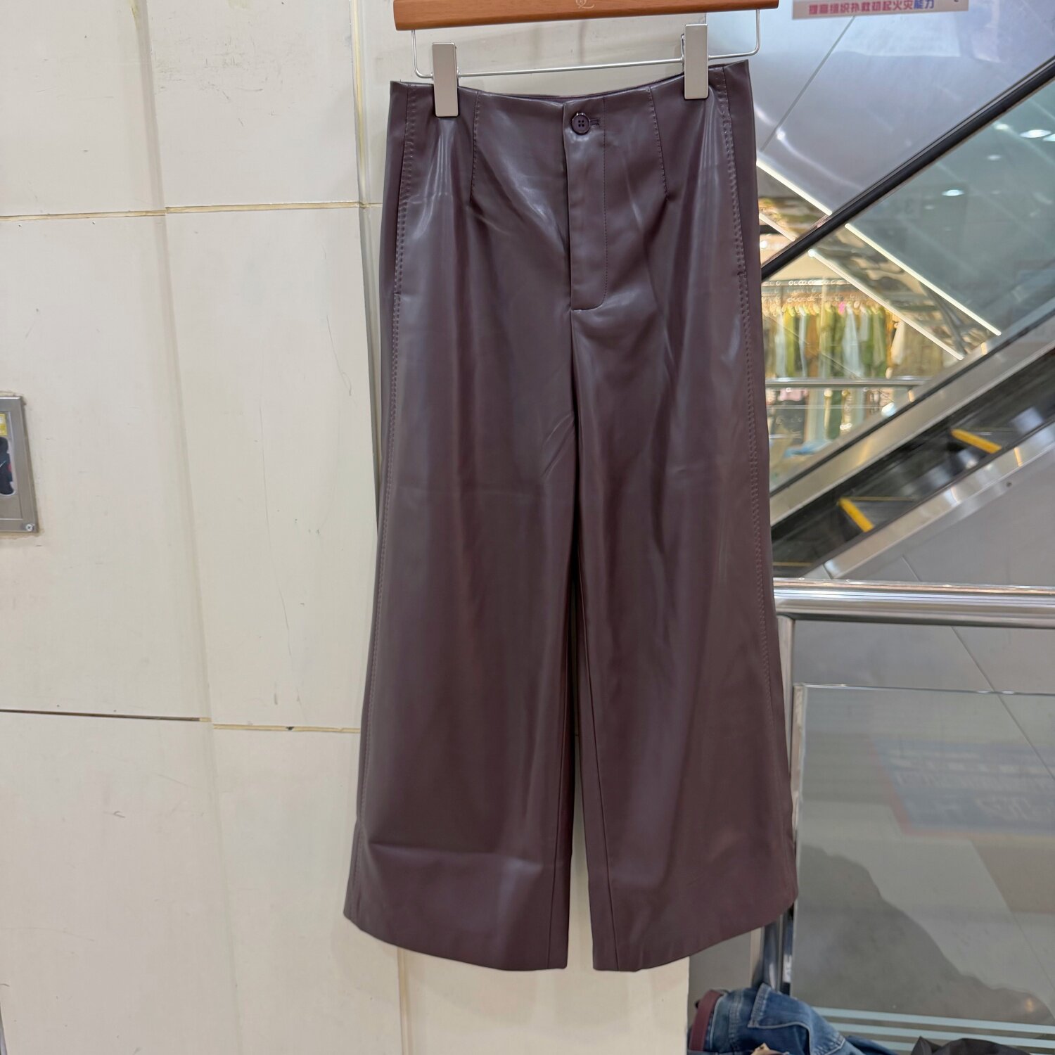 8859通勤简约风高腰软面PU皮裤女百搭显瘦阔腿直筒休闲减龄八分裤