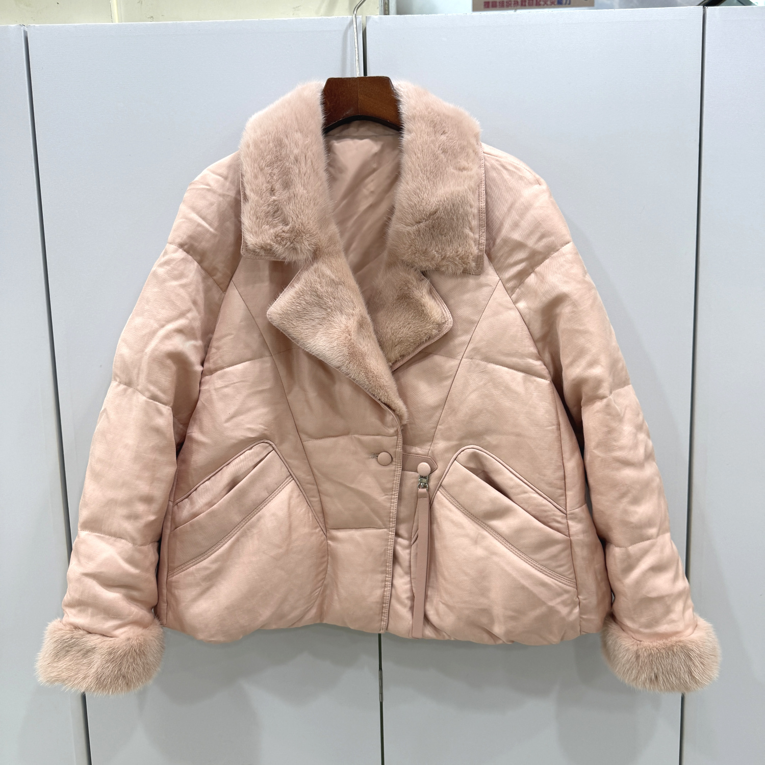 A1165欧洲站2025冬高端水貂毛西装领袖口毛短装铜氨丝鹅绒羽绒服