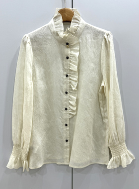 墨雪MX26107欧洲站2026春时尚百搭花瓣领气质显瘦醋酸单排扣衬衫