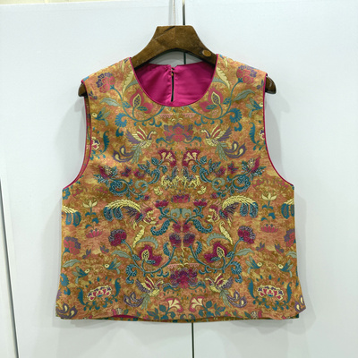 68861欧洲站2026早春圆领重工钉珠刺绣国风无袖马甲背心无袖坎肩