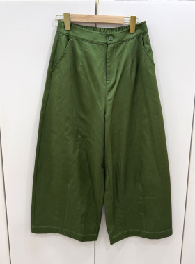 L68916欧洲站2026春时尚一粒扣后松紧高腰显瘦百搭休闲阔腿气球裤