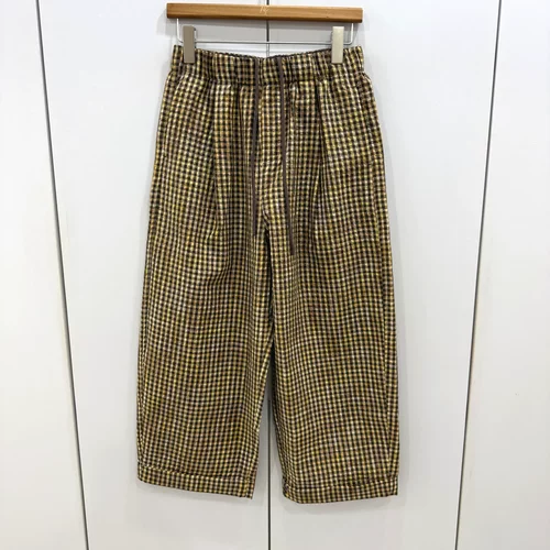 286-26750复古风格子九分直筒裤女松紧腰宽松休闲减龄舒适裤子夏