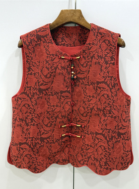 26690欧洲站26春国风复古优雅气质轻奢提花刺绣盘扣无袖马甲外套