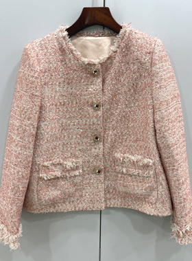 MX26169欧洲站2026春时尚圆领单排扣亮片百搭轻奢小香风短外套女